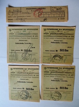 Politechnika Lwowska 1938-39 Lwów Kałusz wpłaty