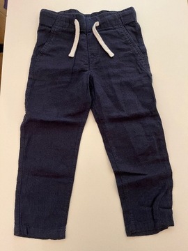 Lniane spodnie chinos H&M granatowe 104 cm len