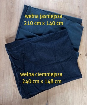 wełna 2 duże kawałki materiału dł. 240 cm i 210 cm