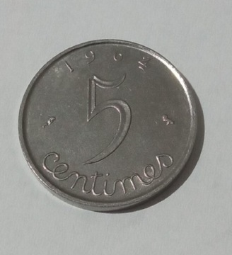 Francja 5 centimes 1964 rok UNC
