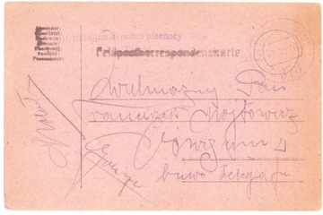 Feldpostkarte- 1916 Franciszek W. biuro telegrafu