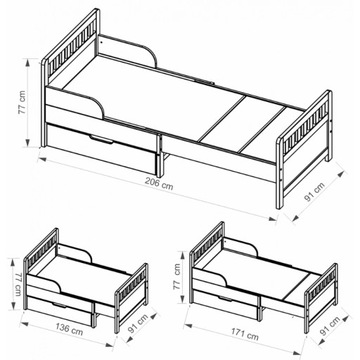 Łóżko sosnowe rozsuwane ze stelażem i materacem