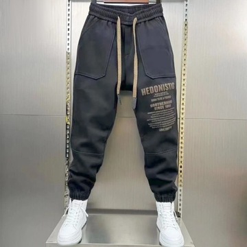 Spodnie hip-hop brązowe i granatowe ze sznurkiem z szerokimi kieszeniami