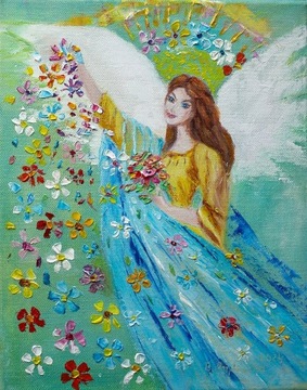 Wiosenny Anioł, olej na pł.30x24 cm