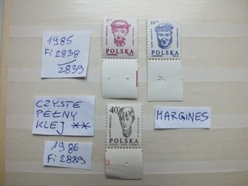 3szt.znaczki Fi 2838 ** margines Polska 1985 GŁOWY