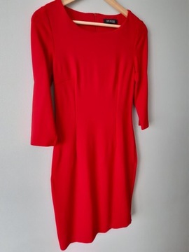 Sukienka czerwona sukienka ołówkowa z wiskozy S 36
