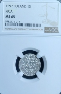 Szeląg 1597 Ryga NGC MS65
