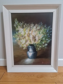 Obraz olejny malowany na płótnie "kwiaty w wazonie