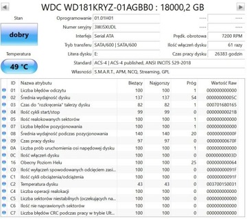 Dysk twardy 18 TB WD Gold WDC WD181KRYZ-01AGBB0, faktura 23%