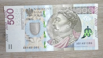 banknot 500 zł Jan III Sobieski z serii AB , AD AE