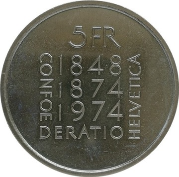 Szwajcaria 5 francs 1974, KM#52