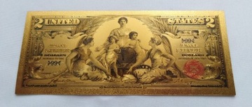 Banknot pozłacany 24k  2 dolary USA z 1896 roku