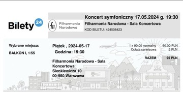 Bilet filharmonia narodowa 17.05, 19.30