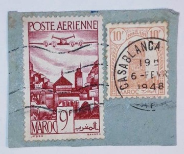 Maroko. Poczta lotnicza, wycinek. 1948 rok.