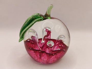 Szklany przycisk do papieru jabłko jabłuszko szkło artystyczne Vintage