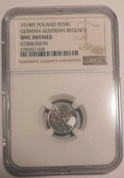 1918 1 fening unc details Grading NGC