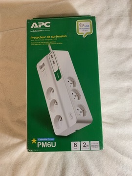 Listwa przeciwprzepięciowa PM6U-FR, 230V 6 wyjść, z 2 portową ładowarka USB