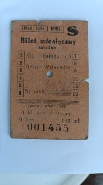 Bilet miesięczny szkolny 1950 rok Bielsko