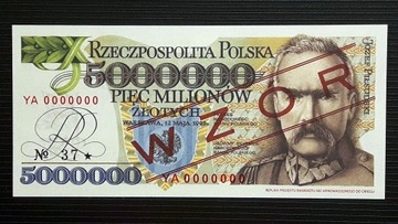 5mln 5000000 zł YA WZÓR nr 37 1995 Piłsudski UNC/1