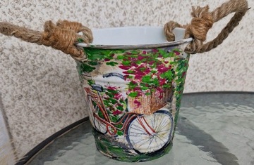 Doniczka sznurek kwiaty rower Ręcznie malowana