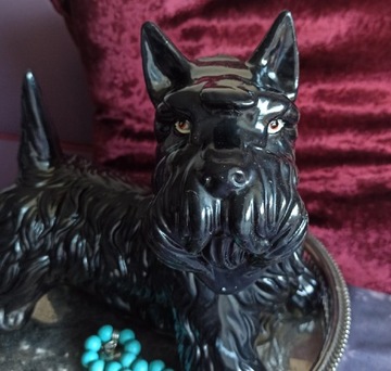 Duża figurka ceramiczna psa pies terier vintage