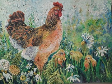 Kurka z kurczakami-obraz olejny 30cm/40cm