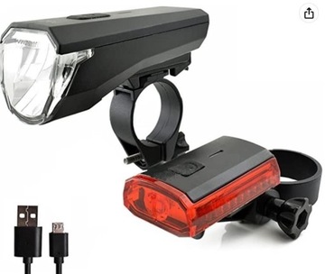 Oświetlenie LED Lampki rower Zestaw przód+tył USB