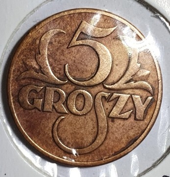 5 groszy 1938 r, II RP , brąz