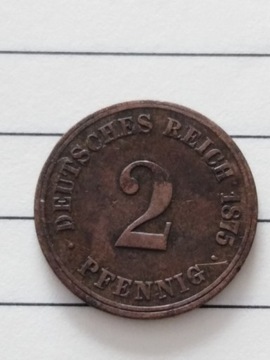 Moneta 2 pfenigi 1875 JCesarstwo Niemieckie 