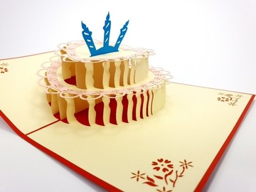 3D card Dwupiętrowy tort urodzinowy z 3 świeczkami