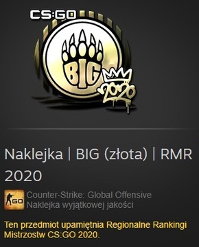 Naklejka CS:GO BIG (złota) RMR 2020