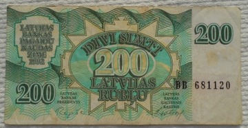 Łotwa II Republika 200 rubli 1992 P# 41 Rzadki