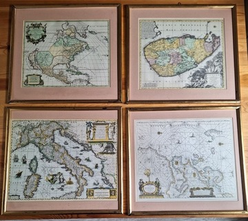 zestaw czterech starych map w oprawie
