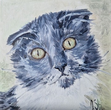 Kot, kotek, Obraz farbą olejną na płótnie 15x15 cm