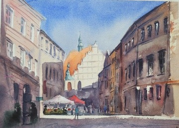 Pejzaż miejski Lublin 40x30 certyfikat akwarela 