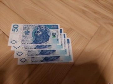 50 zł banknoty kolejne numery 4 szt. STAN UNC