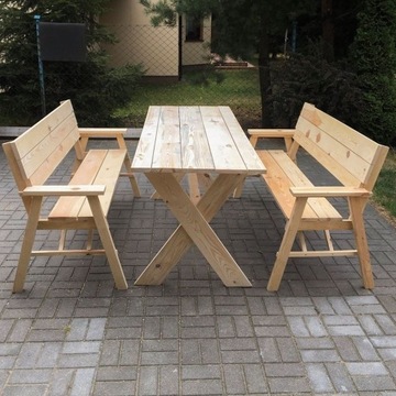 Zestaw mebli ogrodowych dwie ławki 3osobowe i stół