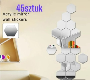 45 sztuk hexagon naklejki lustrzane lustro 