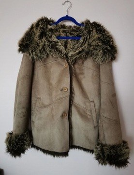 Futro kurtka zimowa płaszcz 40 L beżowe brązowe