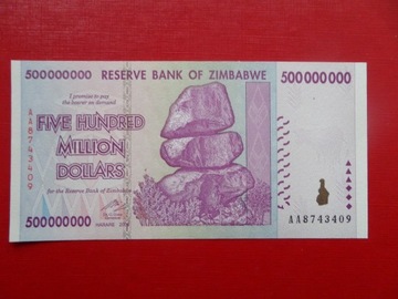 Zimbabwe 500 000 000 Dollars Pick 82 seria AA UNC