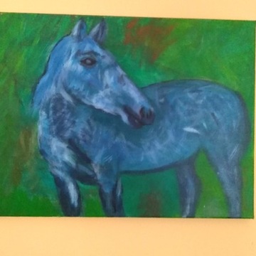 Niebieski koń- akryl na płótnie. 