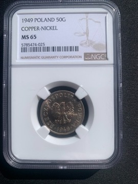 50 groszy 1949 CuNi NGC MS65 Piękna !!! II-ga MAX