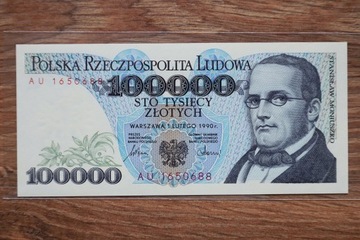 100000 ZŁOTYCH 1990 stan UNC seria AU