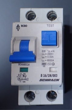 Wyłącznik instalacyjny B16A/1+n/30mA typ AC,6kA