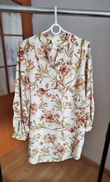 Bluzka H&M 34 kwiaty XS wiskoza bez wad beżowa