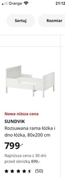 Łóżko dziecięce Sundvik Ikea rozsuwane 80x200