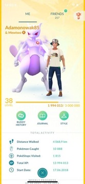 Konto pokemon go 38 level 2 shiny mewtwo 4000 km 