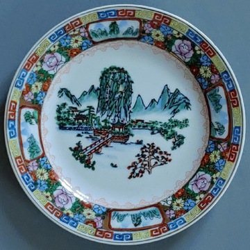 Chiny Japonia - talerz z pejzażem ręcznie malowany