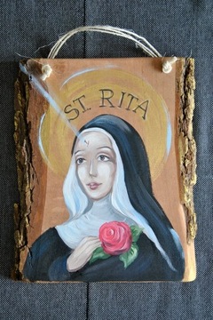Ikona nowa drewno ręcznie malowana duża św. Rita 