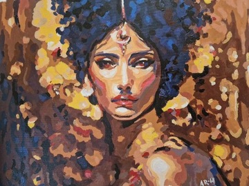 Obraz akrylowy ręcznie malowany abstrakcja ,,Kobieta w brązach"  40x50 cm